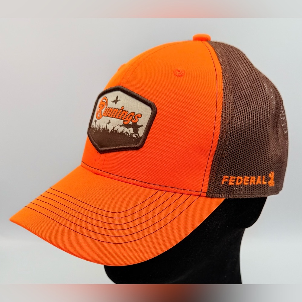 Runnings Federal 2022‎ Orange with Brown Mesh Back Adjustable Trucker Hat NWOT